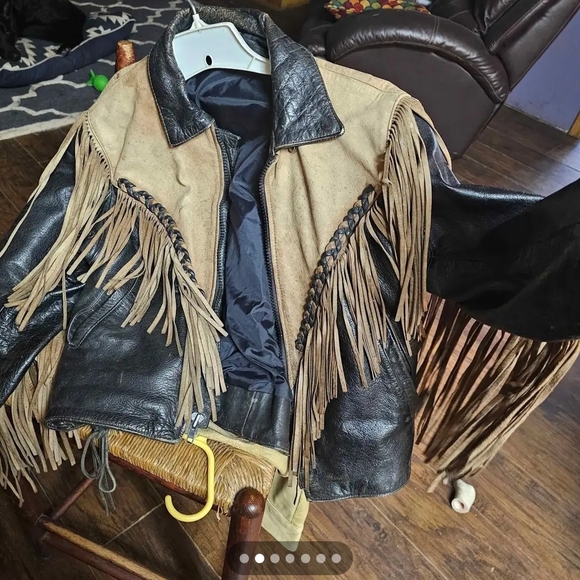 Jackets & Blazers - Black and Tan Fringe Leather Jacket